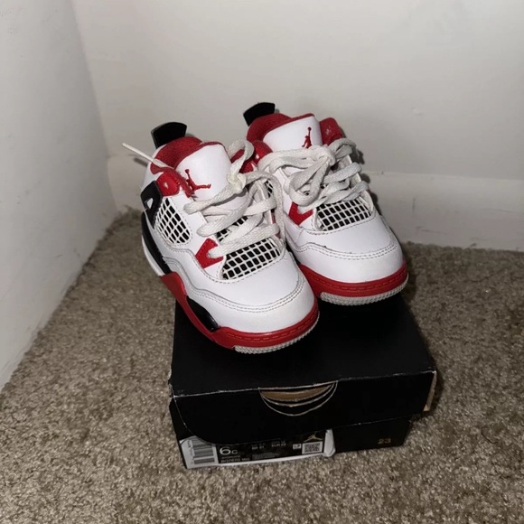 Jordan Other - Nike Air Jordan 4 Retro Fire Red White Black BQ7670-160 Td Toddlers Size 6C